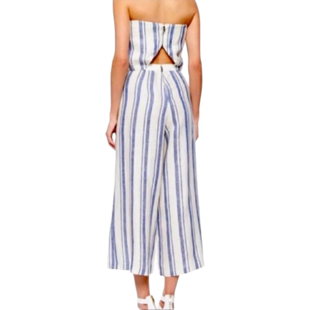 Alice + Olivia ‘Lucie’ Striped Linen Strapless Jumpsuit SZ 6 - Picture 2 of 10